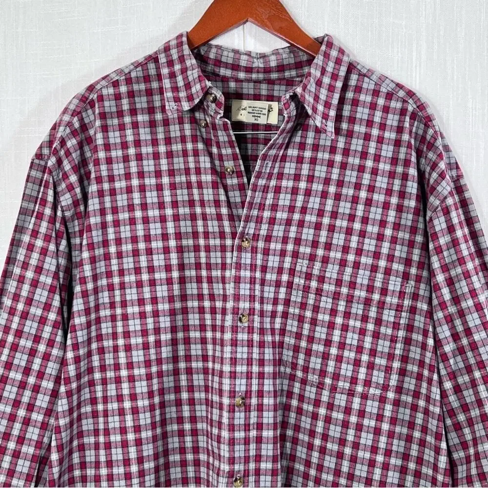 Eddie Bauer Red Grey Plaid Button Down Shirt Men’s Size XL